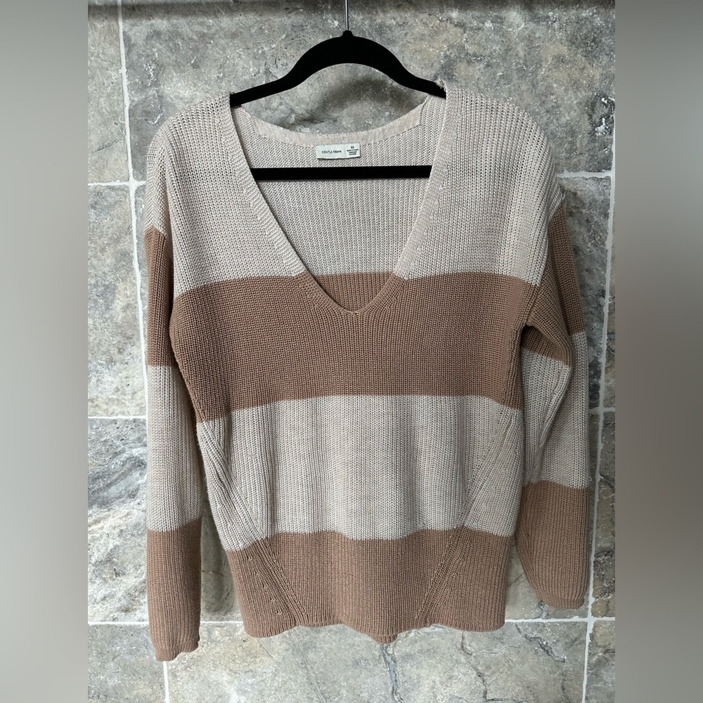 GENTLE FAWN Ladies Women’s Size Extra Small Two Tone Tan Striped V Neck …